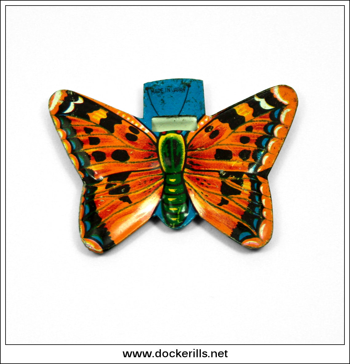 Butterfly Shaped Tin Whistle (Design 2). Vintage Novelty Tin Plate Toy