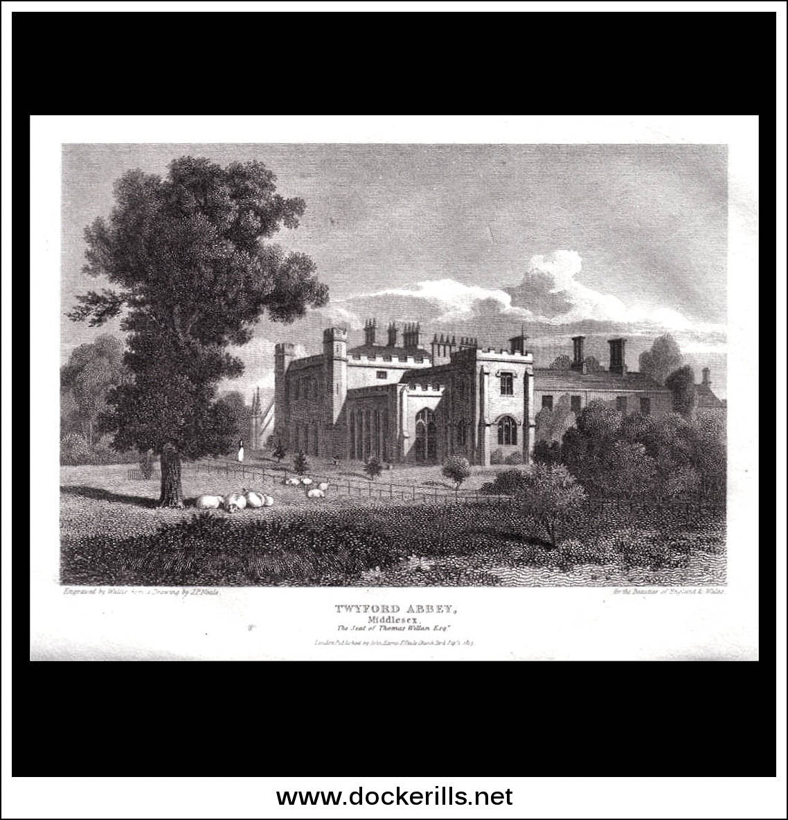 Twyford Abbey, Middlesex, England. Antique Print, Copper Plate Engravi