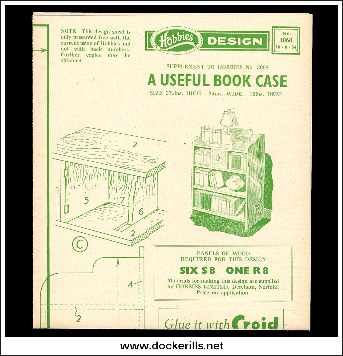 Hobbies Weekly Magazine, Vol. 118, No. 3068, August 18th, 1954. Plan For A  Useful Bookcase.