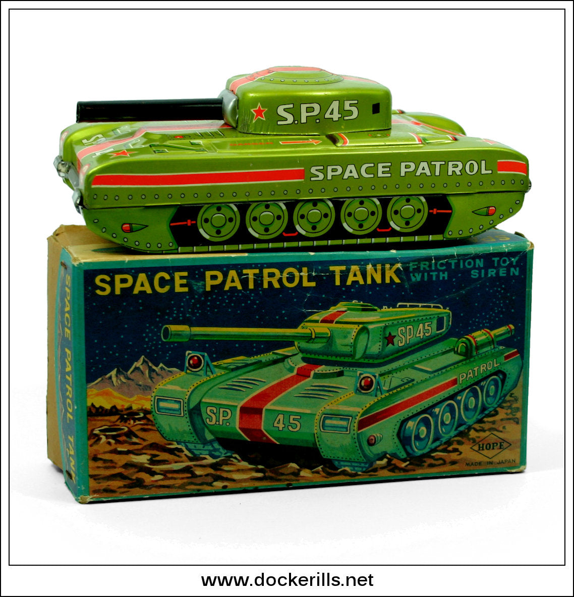 Space Patrol Tank, Hope, Japan. Vintage Tin Plate Space Tank Toy
