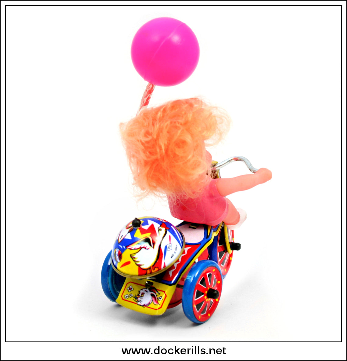 Girls Tricycle, Vintage Tin Plate Clockwork / WindUp Novelty Toy, MTU Dockerills