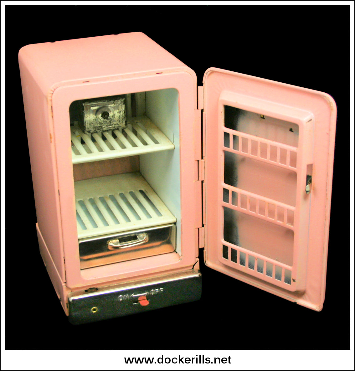 Vintage Style Refrigerator With Freezer. Vintage Tin Plate Battery Operated  Toy, Maruyoshi, Japan.
