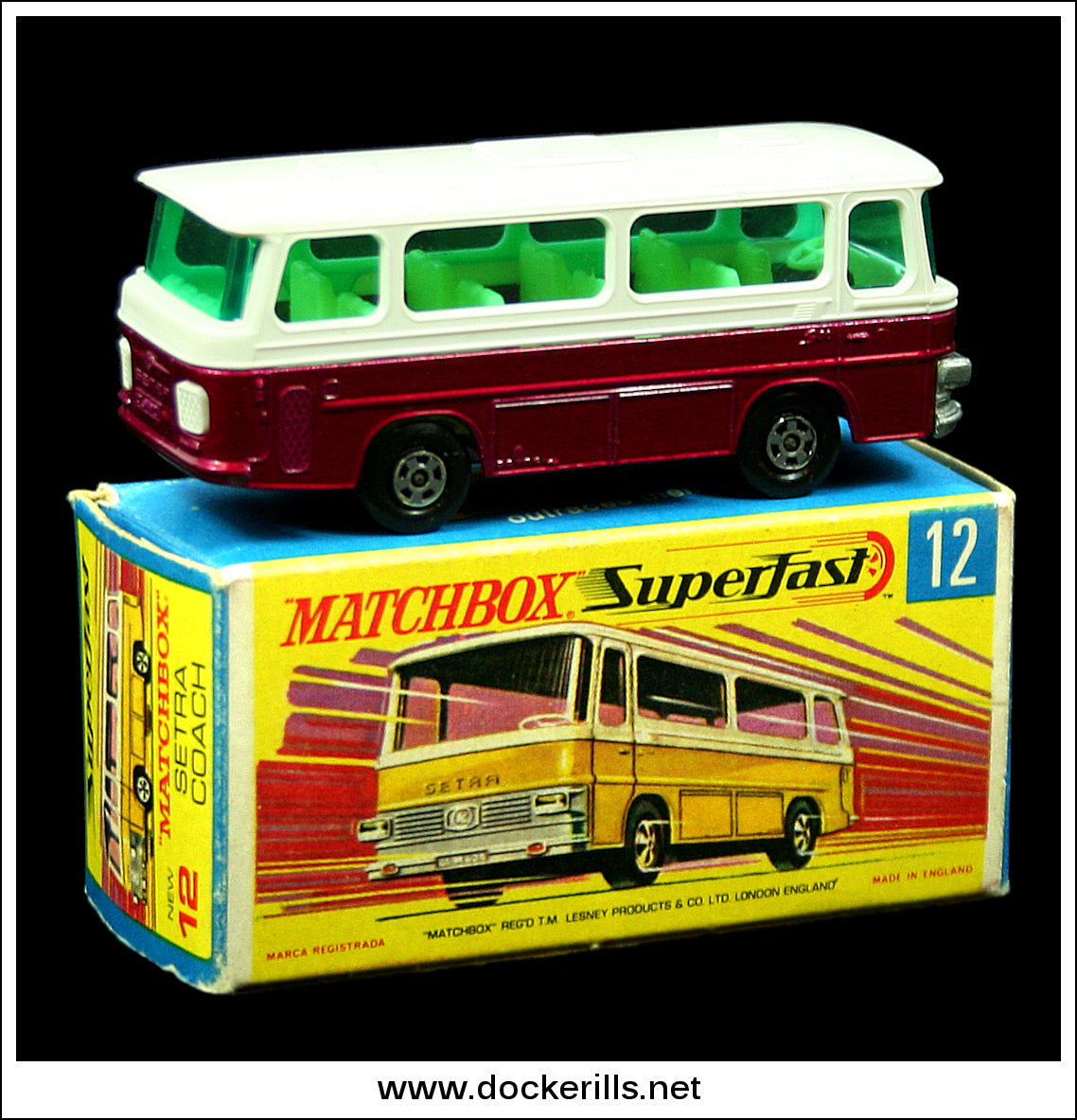 Matchbox Setra Coach No. 12d - Matchbox 1-75 Series. Original Box. (Purple)