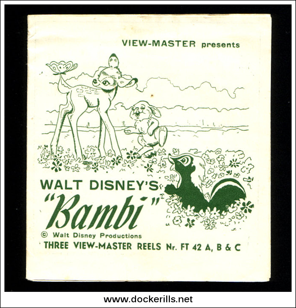 View-Master Reels - Walt Disney's Bambi. Three View-Master Reels Nr FT 42  A,B, & C. With Booklet.