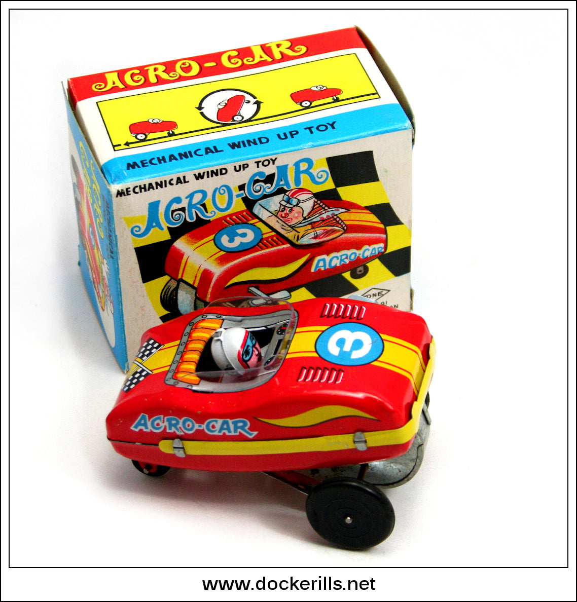Vintage Tin Plate Acro-Car Clockwork / Wind-Up Novelty Toy, Yoneya