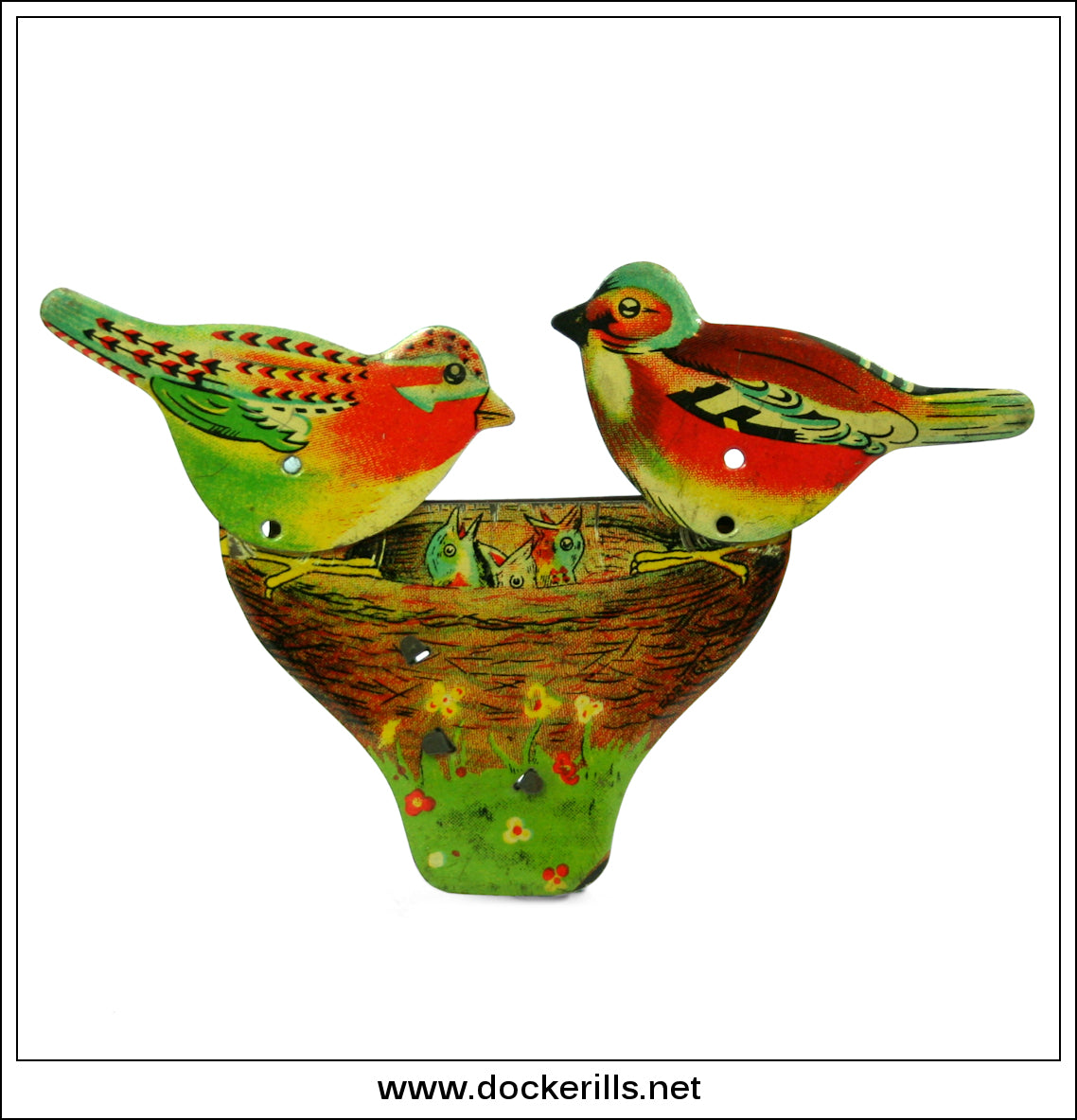 Birds And Nest, Animated Clicker Toy. Vintage Novelty Tin Plate Toy