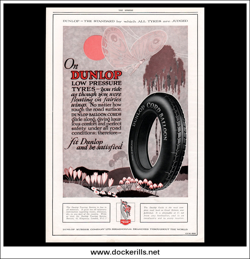 Dunlop Low Pressure Tyres Advert. Original Vintage Advert From March 14th, 1925.