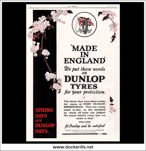 Dunlop Tyres Advert, Made In England. Original Vintage Advert From April 10th, 1926.