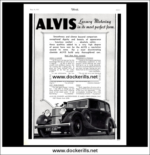 Alvis, Luxury Motoring In Its Most Perfect Form. Original Vintage Advert From May 19th 1937.