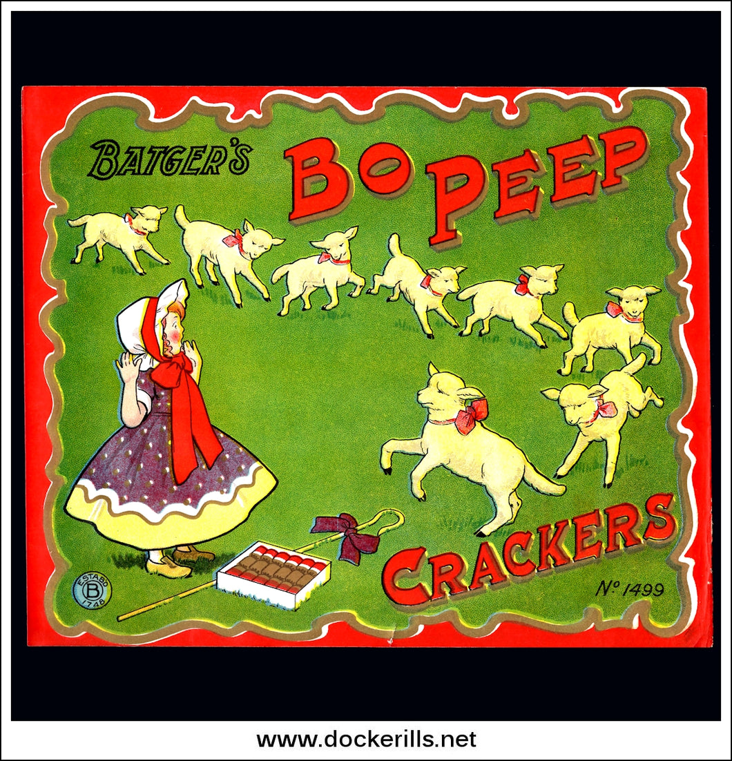 Original Vintage Batger's Ltd. Bo Peep Christmas Cracker Box Label.
