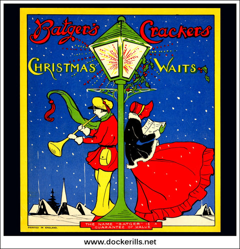 Original Vintage Batger's Ltd. Christmas Waits Christmas Cracker Box Label.