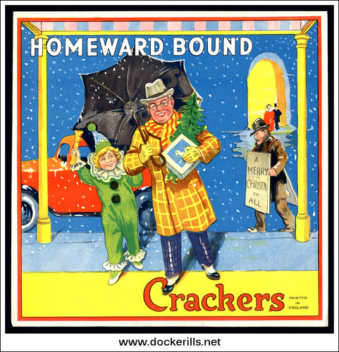 Original Vintage Batger's Ltd. Homeward Bound Christmas Cracker Box Label.