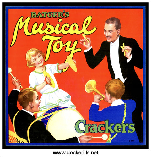 Original Vintage Batger's Ltd. Musical Toy Christmas Cracker Box Label.