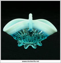 Antique Blue Pearline Opalescent Glass Flower Posy Basket 2.