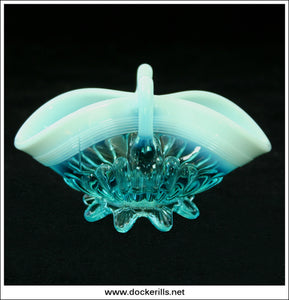 Antique Blue Pearline Opalescent Glass Flower Posy Basket 2.