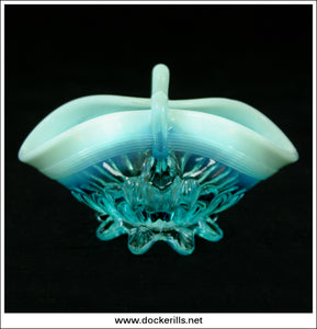 Antique Blue Pearline Opalescent Glass Flower Posy Basket 3.