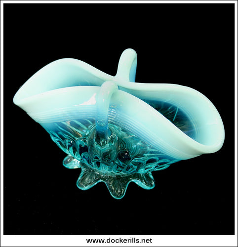 Antique Blue Pearline Opalescent Glass Flower Posy Basket 1.