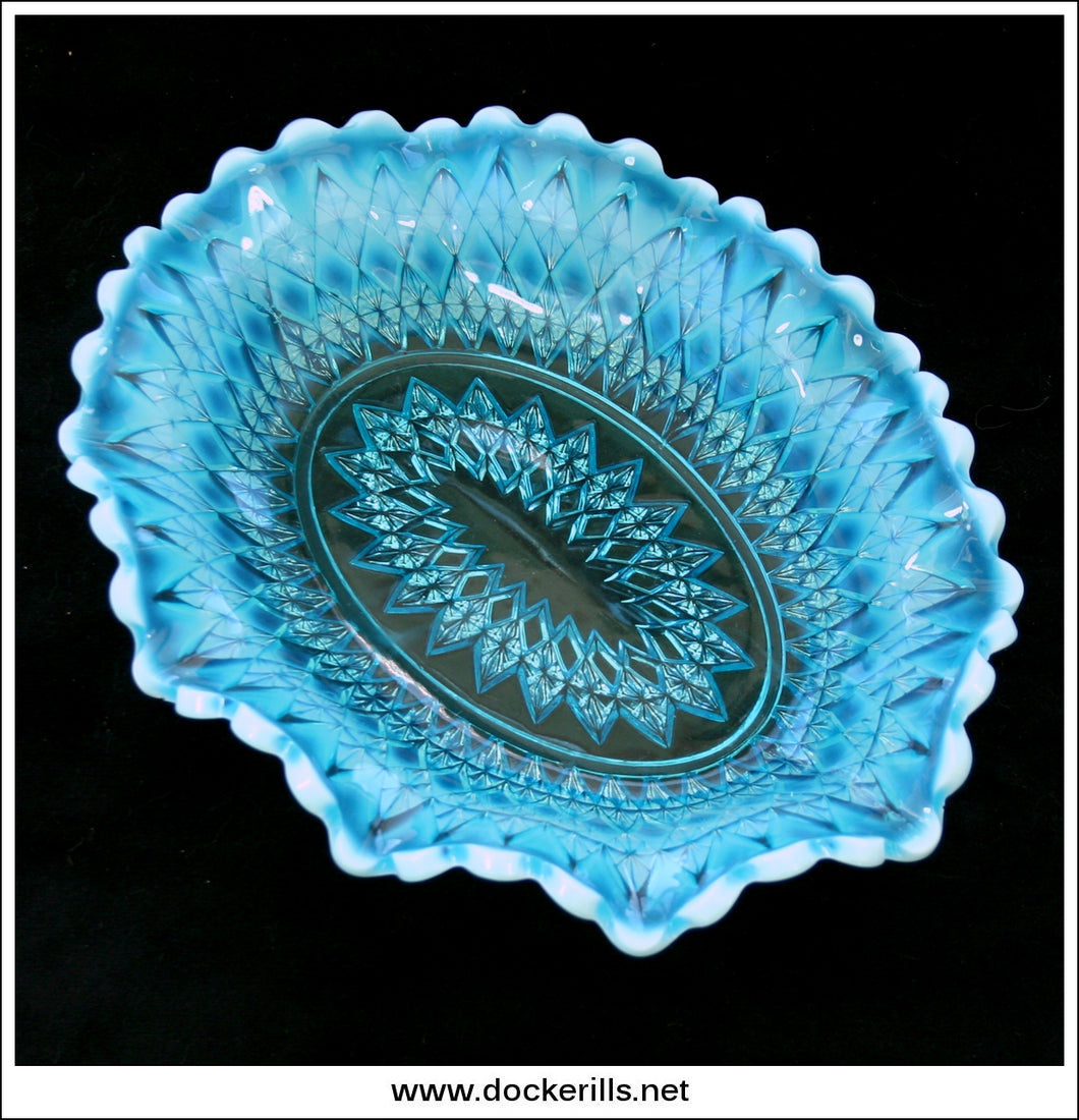 Antique Blue Pearline Opalescent Glass Bowl [B].