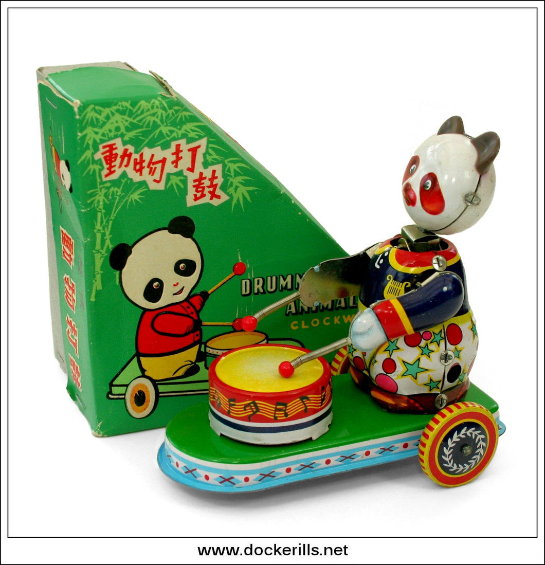 Drumming Animal (Panda), MS 565. Vintage Tin Plate Novelty Toy, China.