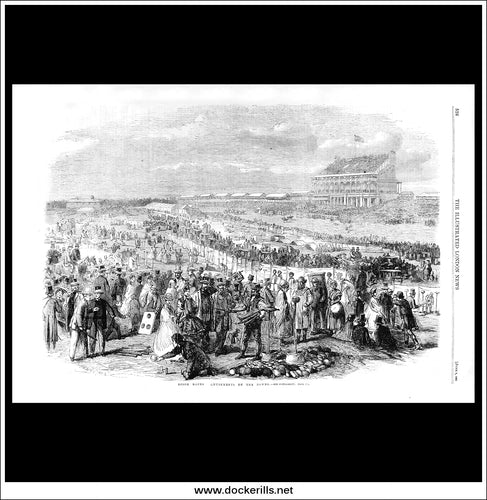 Epsom Races: Amusements On The Downs. Antique Print, Wood Engraving, The Illustrated London News Full Page, June 8th, 1861.