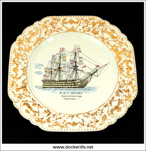 Vintage Decorative Plate, H.M.S. Victory, Lord Nelson Pottery (Elijah Cotton Ltd.), Staffordshire, England. 8.75 inch.