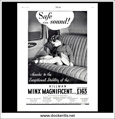 Hillman Minx, Safe And Sound. Original Vintage Advert From May 19th 1937.