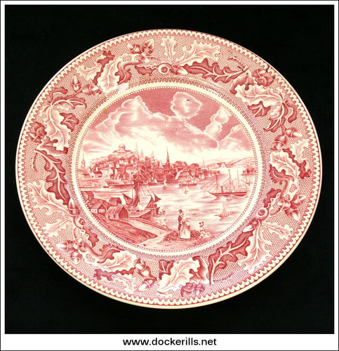 Vintage Plate, Historic America, View Of Boston, Johnson Bros., England. 10 inch. Red.