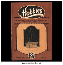 Vintage Hobbies magazine cover from March 2nd, 1929, issue number 1741, featuring a 2d price mark and an illustration of a hanging light fixture. The cover is brown with a tan central panel and white lettering.