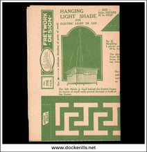 A vintage hanging light shade template or instruction sheet from Freework Design, showing green printed instructions on aged beige paper, photographed against a black background.