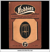 Vintage Hobbies magazine cover from May 18th, 1929, issue number 1752, featuring a brown cover with a tan central panel, an illustration of a small side table, and the Hobbies logo at the top.