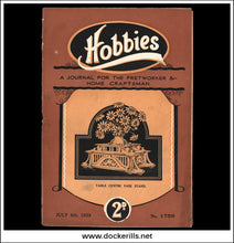 Vintage July 6th 1929 Hobbies magazine cover, issue number 1759, featuring a 2d price stamp and an illustration of a table centre vase stand, shown against a black background.