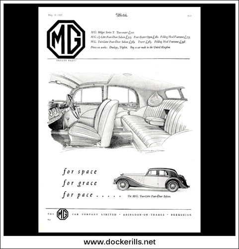 MG Two-Litre Four-Door Saloon. Original Vintage Advert From May 19th 1937.