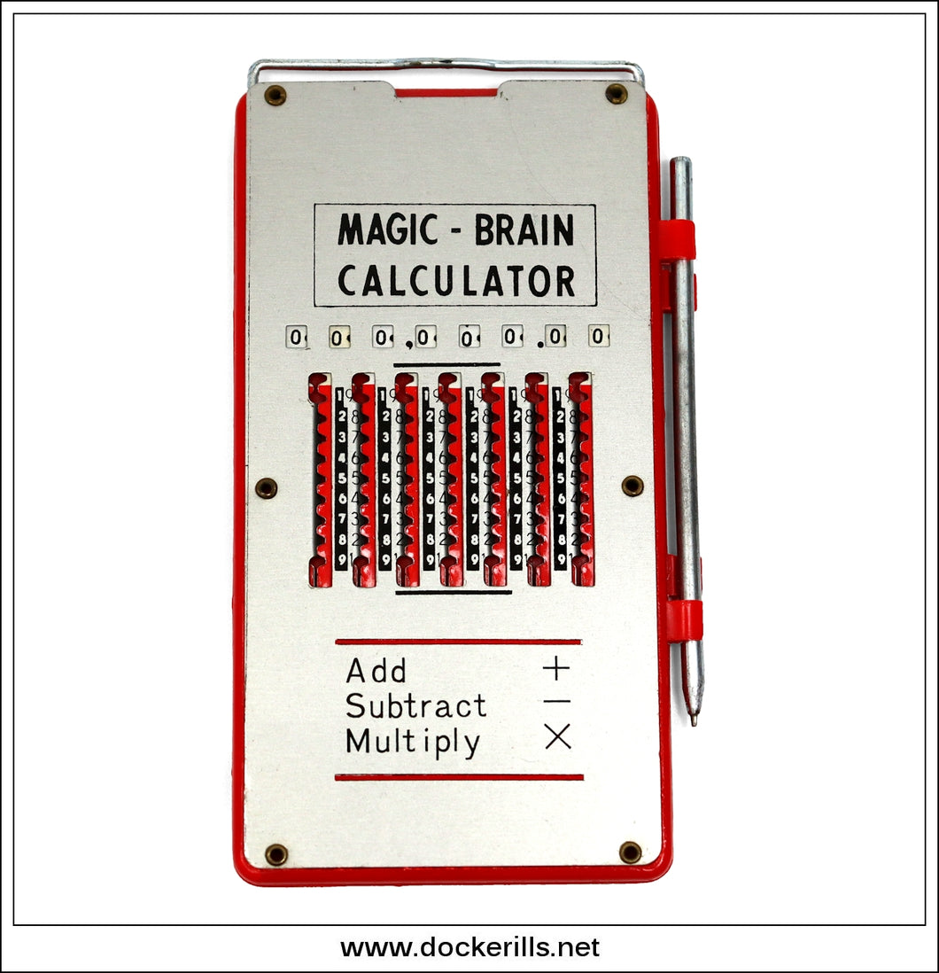 Vintage 'Magic Brain' Mechanical Calculator, Japan. Red.