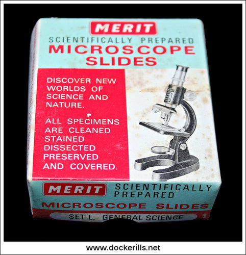 Vintage Merit Microscope Slide Set, Set L, General Science. Merit / J. & L. Randall Ltd.