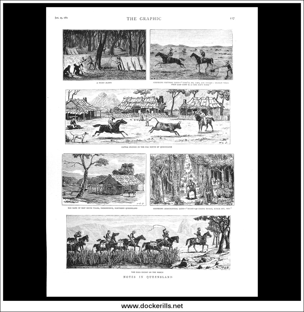 Notes In Queensland. Antique Print, Wood Engraving, The Graphic Full Page, January 29th, 1881.