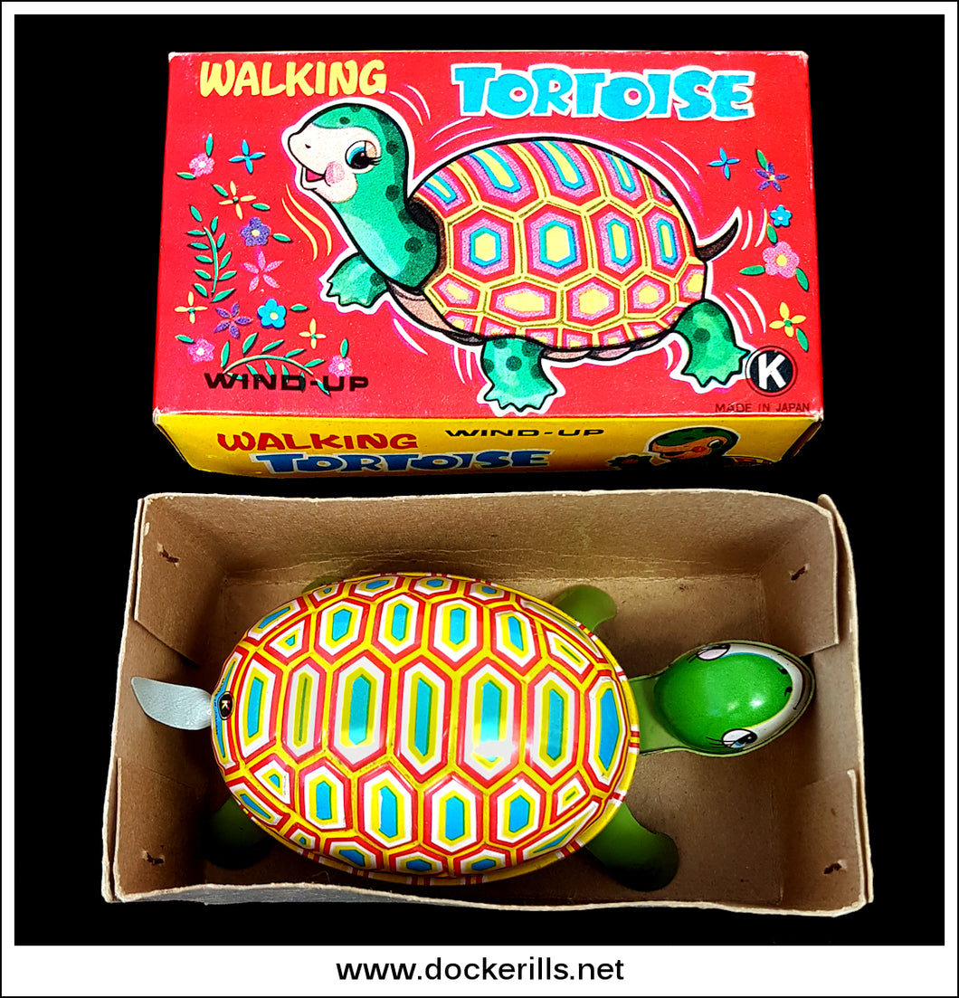 Vintage Tin Plate Walking Tortoise. Clockwork / Wind-Up Novelty Toy, Ohta, Japan.