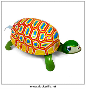 Vintage Tin Plate Walking Tortoise. Clockwork / Wind-Up Novelty Toy, Ohta, Japan.