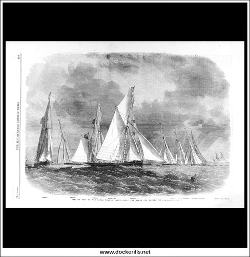 Opening Trip Of The Royal Thames Yacht Club: The Fleet Off Greenhithe. Antique Print, Wood Engraving, The Illustrated London News Full Page, May 25th, 1861.