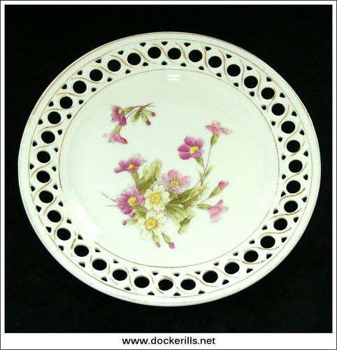 Vintage / Antique Pierced Porcelain Wall Plate With Flower Design, No Mark.