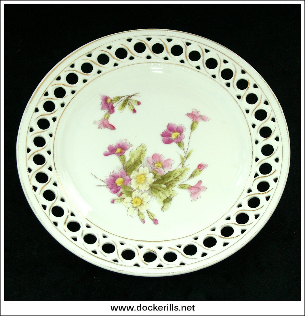 Vintage / Antique Pierced Porcelain Wall Plate With Flower Design, No Mark.
