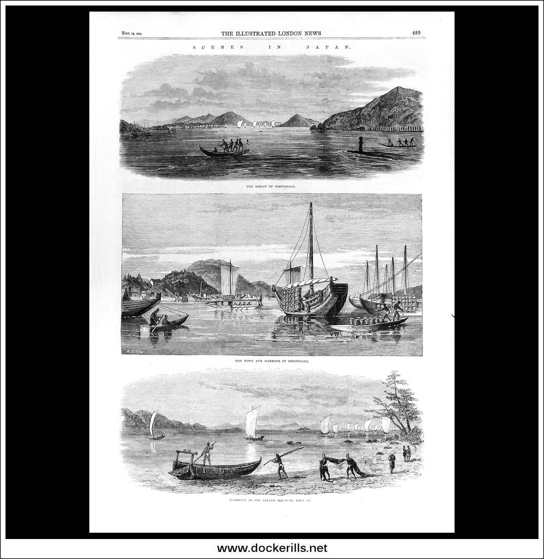 Scenes In Japan. Antique Print, Wood Engraving, The Illustrated London News Full Page, November 12th, 1864.