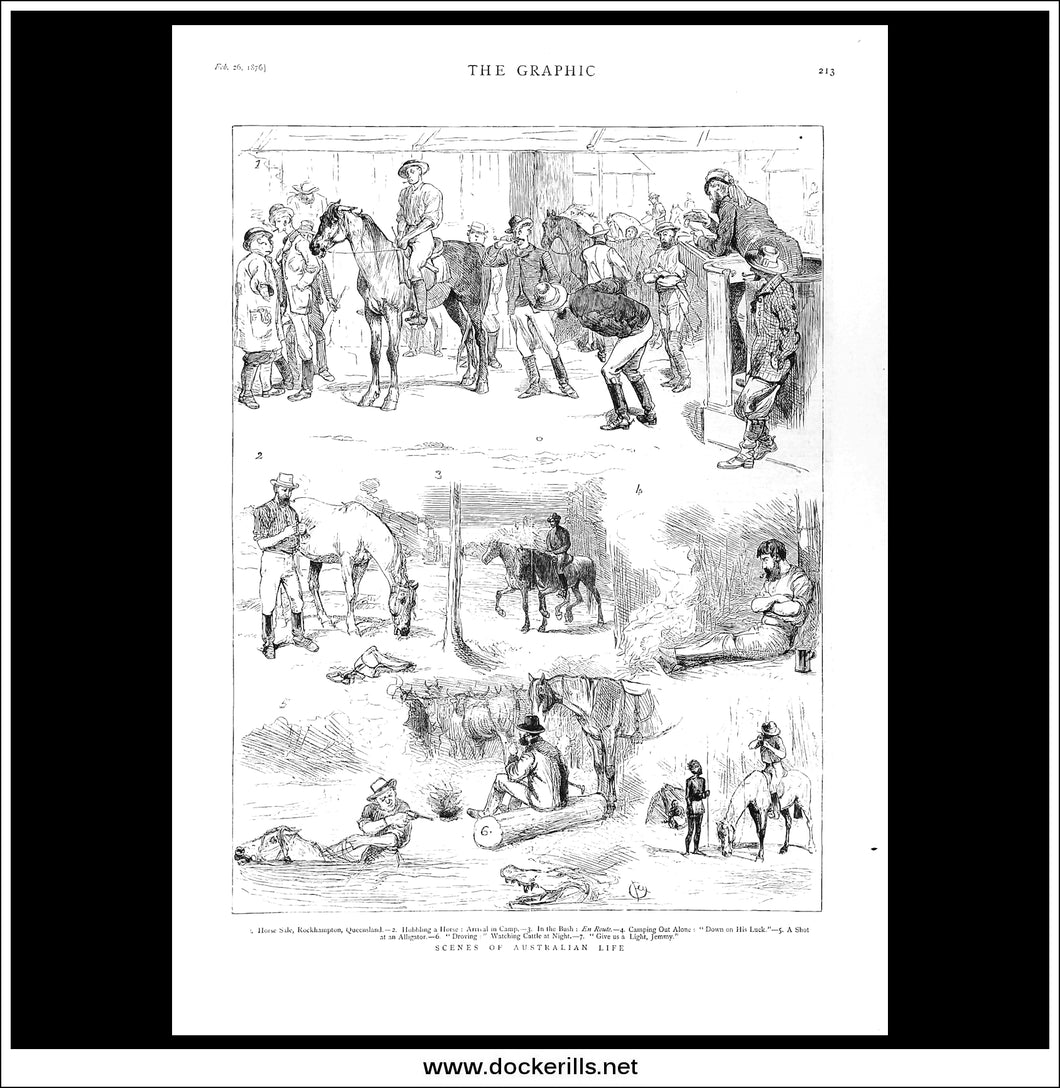 Scenes Of Australian Life. Antique Print, Wood Engraving, The Graphic Full Page, February 26th, 1876.