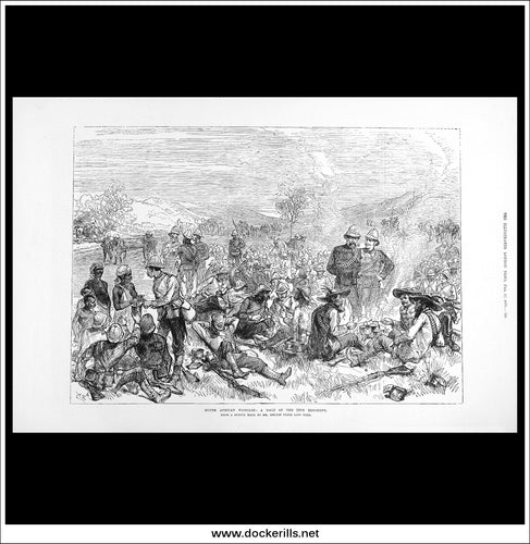 South African Warfare: A Halt Of The 24th Regiment. Antique Print, Wood Engraving, The London Illustrated News Full Page, February 22nd, 1879.