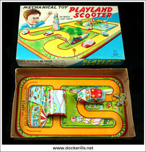 Playland Scooter. Vintage Tin Plate Clockwork Novelty Toy, T.P.S. Toplay Ltd., Japan 1.