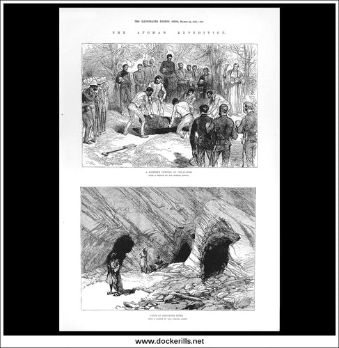 The Afghan Expedition, A Soldiers Funeral At Jellalabad. Antique Print, Wood Engraving, The Illustrated London News Full Page, March 22nd, 1879.