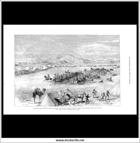 The Afghan War: Attack On General Biddulph's Rear Guard At Khushk-I-Nakhud, Charge Of The Third Horse. Antique Print, Wood Engraving, The Illustrated London News Full Page, May 3rd, 1879.