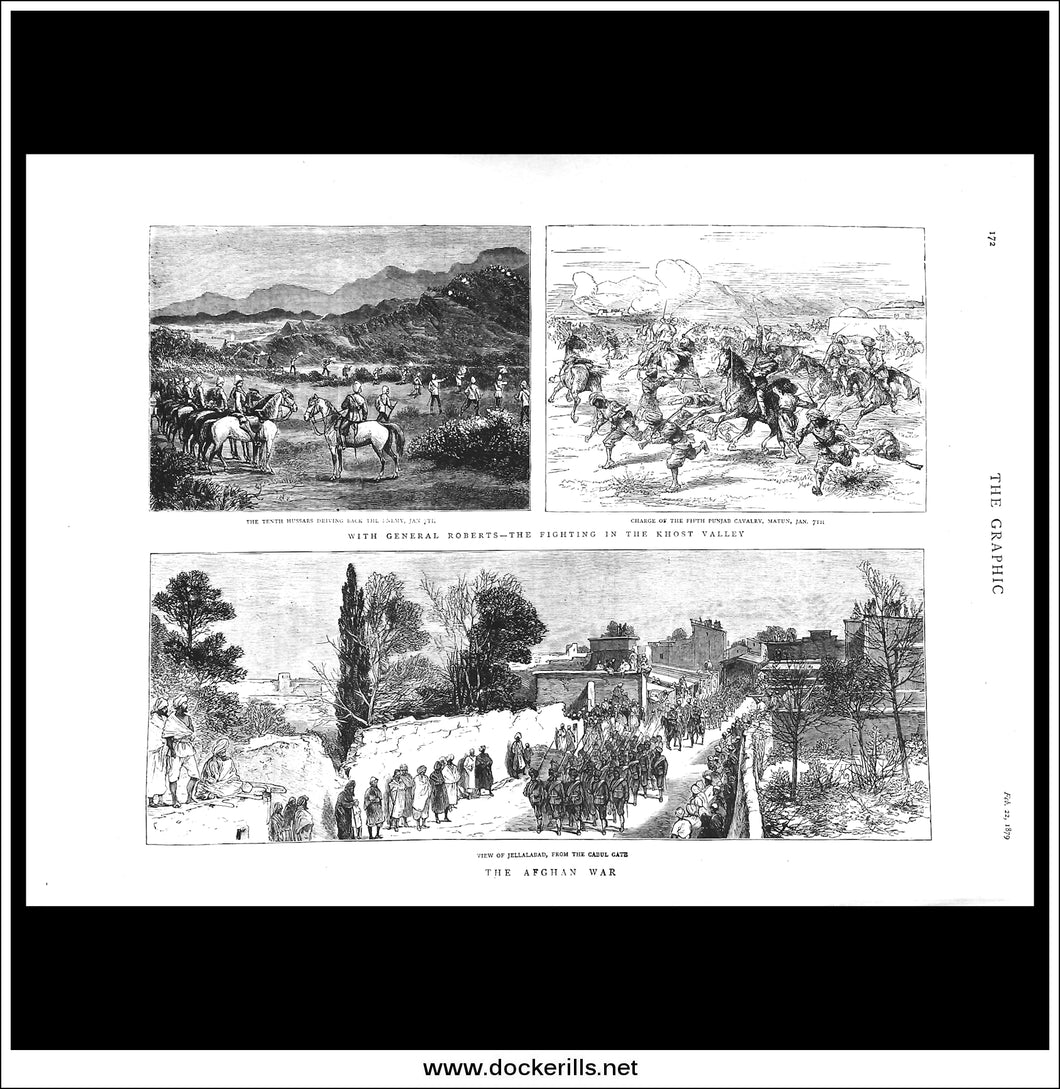 The Afghan War, With General Roberts, The Fighting In The Khost Valley. Antique Print, Wood Engraving, The Graphic Full Page, February 22nd, 1879.
