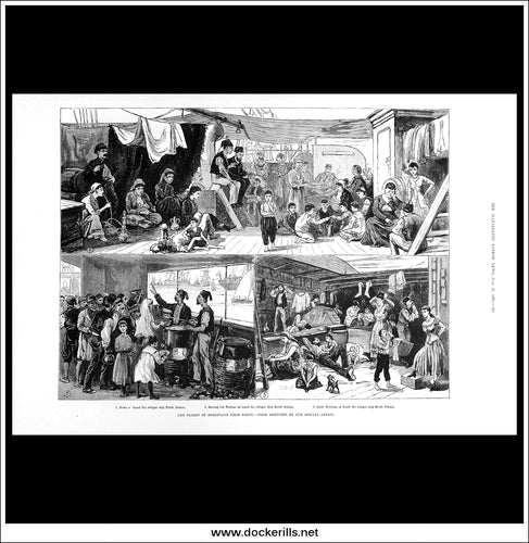 The Flight Of Europeans From Egypt: From Sketches By Our Special Artist. Antique Print, Wood Engraving, The Illustrated London News Full Page, July 29th, 1882.