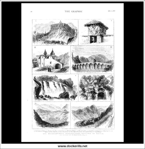 The Herzegovinian Insurrection - Sketches In Bosnia. Antique Print, Wood Engraving, The Graphic Full Page, January 1st, 1876.