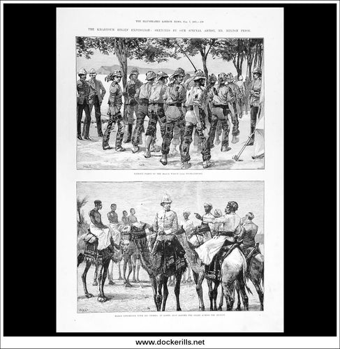 The Khartoum Relief Expedition: Sketches By Our Special Artist, Mr Melton Prior. Antique Print, Wood Engraving, The Illustrated London News Full Page, February 7th, 1885.